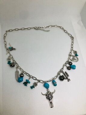 Silver Western Turquoise Charm Necklace - Women Jewelry